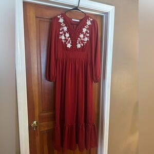 Elegant Red Embroidered Dress